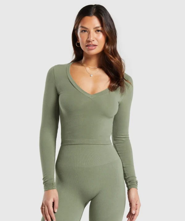 Cotton Seamless Long Sleeve Midi Top