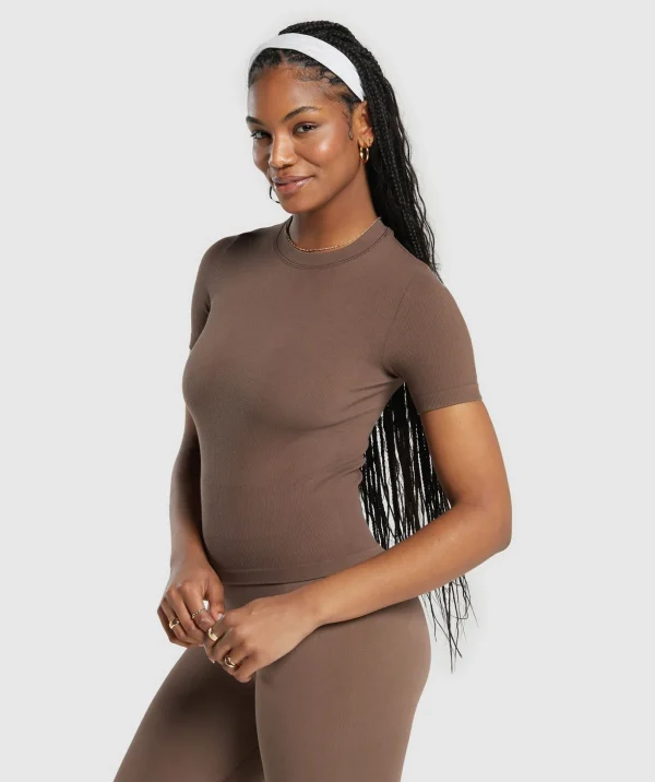 Ribbed Cotton Seamless T-Shirt