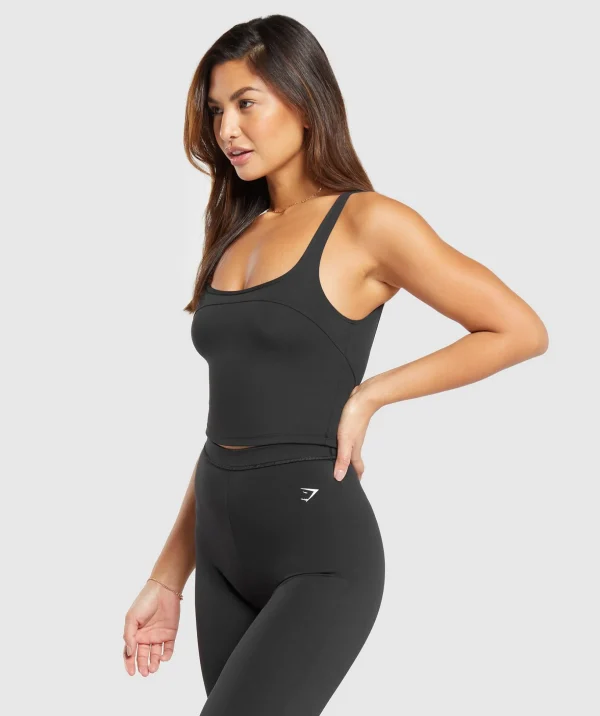 Scoop Back Crop Tank- Black